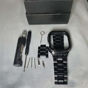Stainless Steel Black Strap Cover Case For Apple Watch 42/44 MM